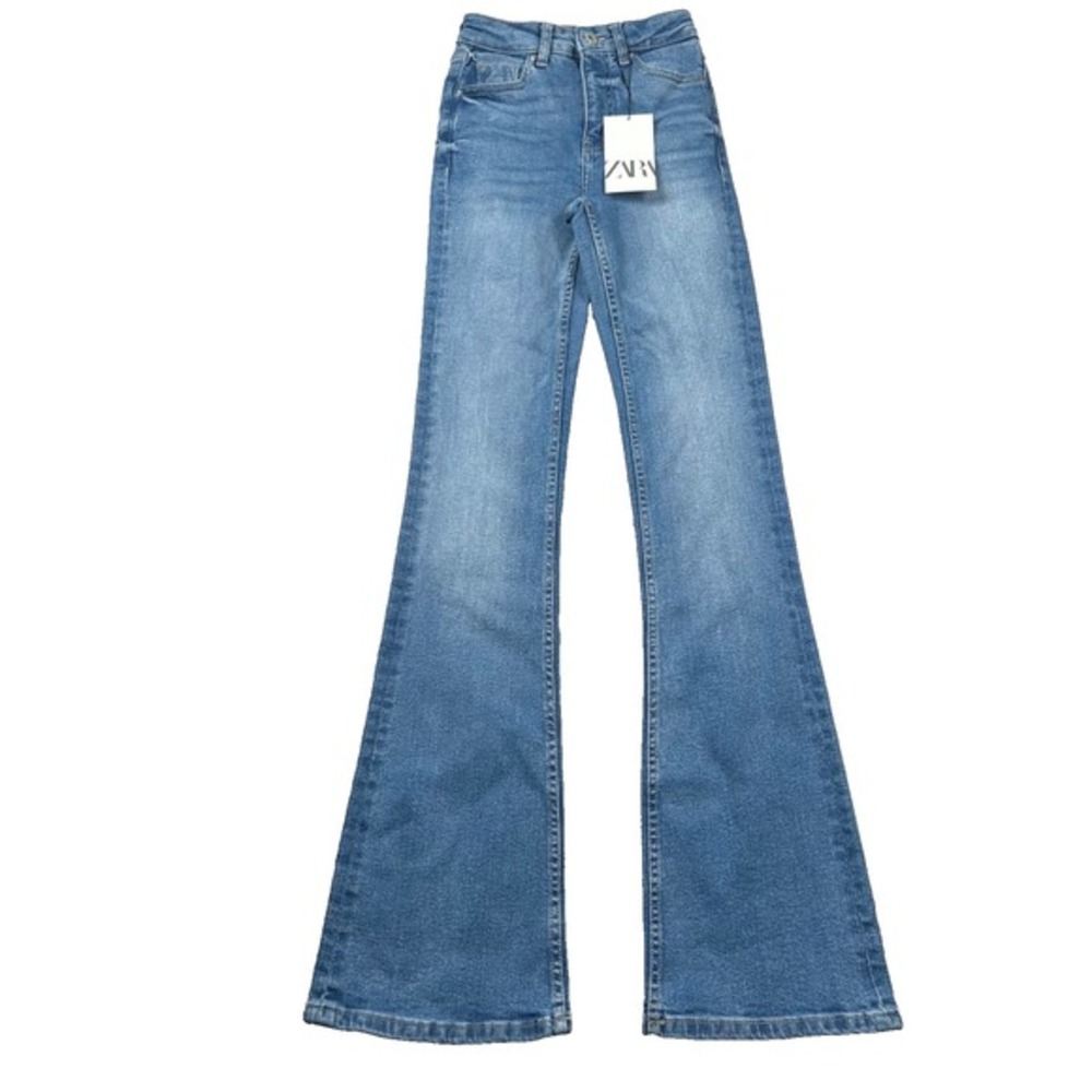 Zara Jeans Womens 0 Flare Fit High Rise Stretch Medium Wash Bell Bottoms Disco‎